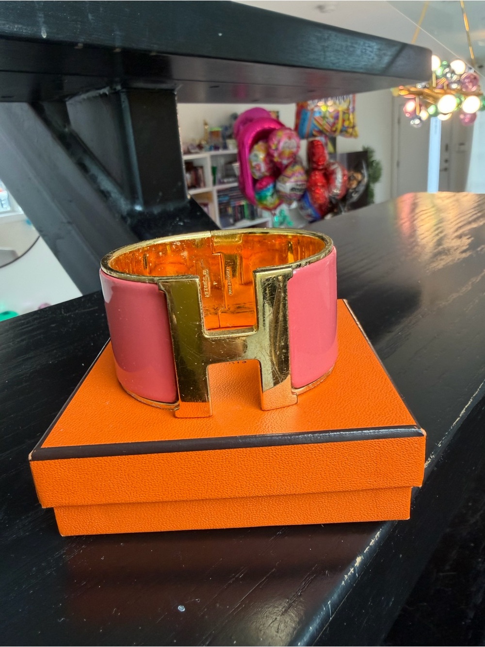 Hermés Jumbo Extra Wide Coral Pink Enamel Clic Clac H Bracelet w/ Gold Hardware💗